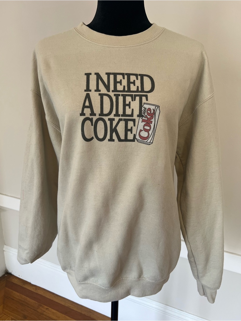 I Need A Diet Coke Graphic Beige Printed Crewneck Sweatshirt Gift Size Medium